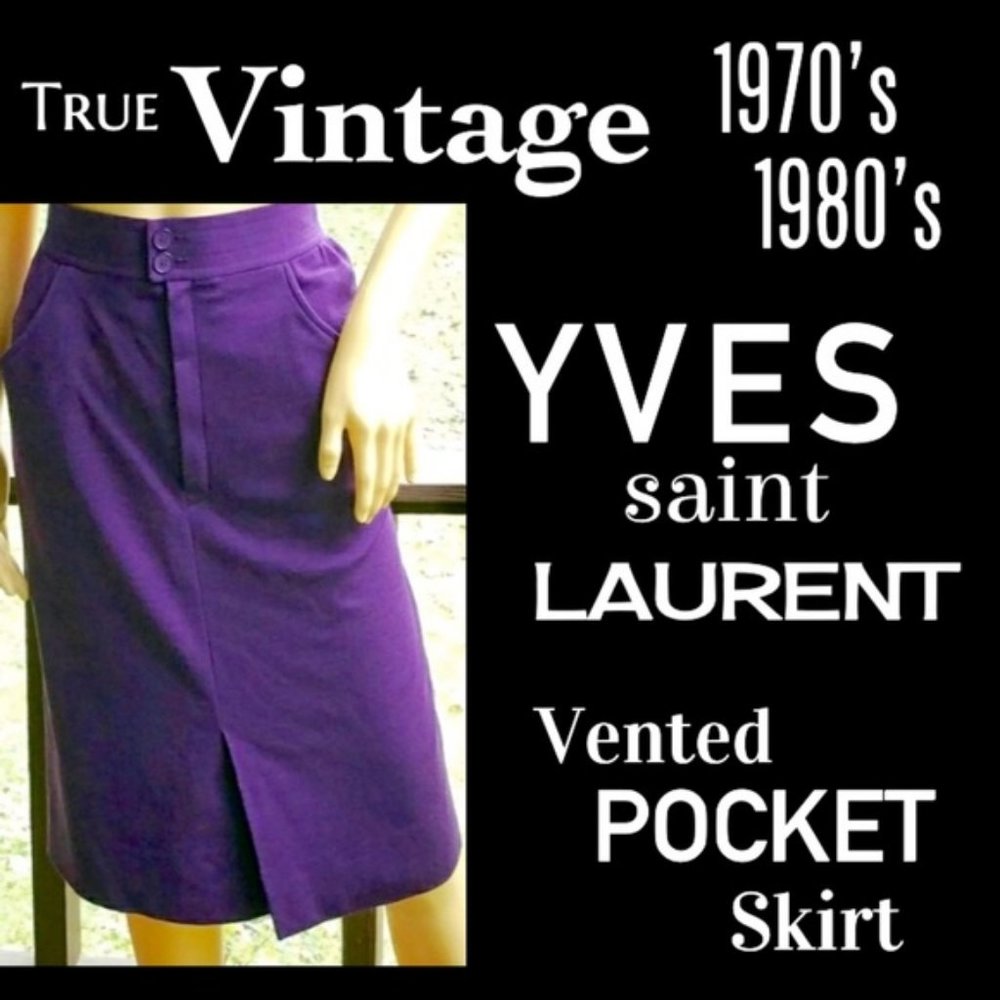 ▪️VTG▪️YVES SAINT LAURENT▪️70's 80's Purple Mod-Style Front Vent Pocket Skirt